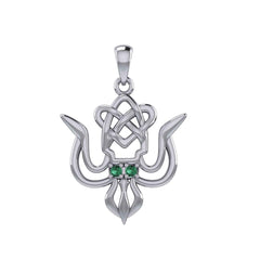 Cuttlefish with Celtic Heart and Gemstone Eyes Silver Pendant TPD6077 - DiveSilver Jewelry