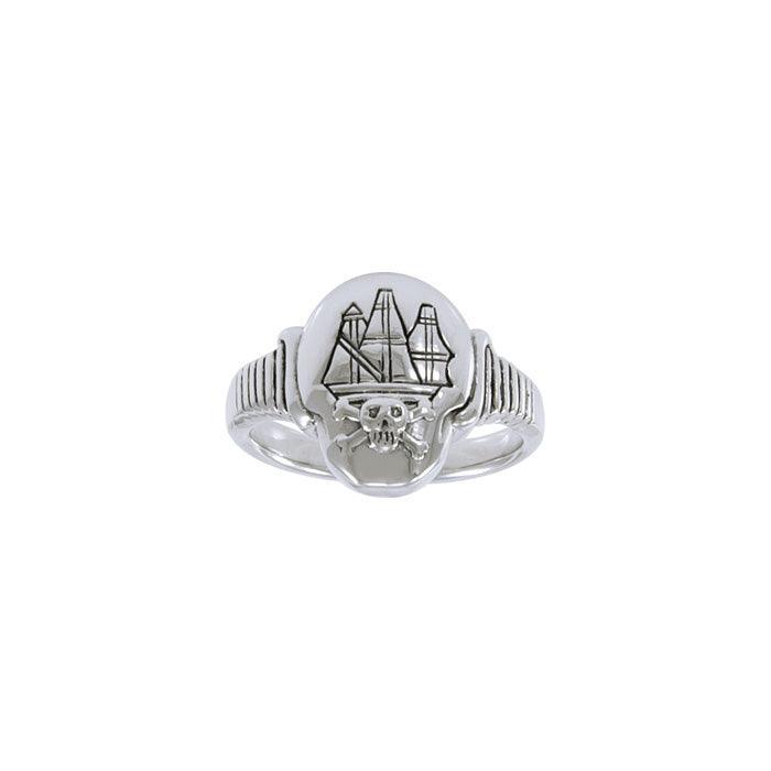 Jolly Roger Ship T Sterling Silver Ring TR3662 - Rings