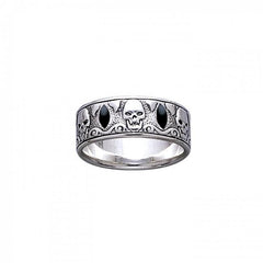 The Elizabeth Skull Band T Pirate Sterling Silver Ring TR3679 - Rings