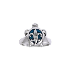 Fleur De lis on Sea Turtle's Carapace Sterling Silver Ring TRI1230 - Rings