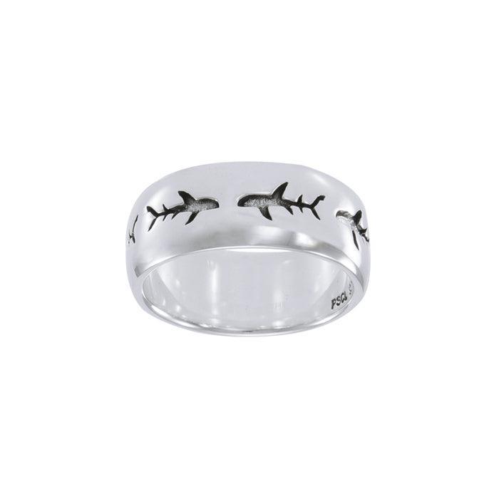 Whale Shark School Sterling Silver Band Ring TRI1615 - Rings