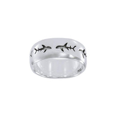 Whale Shark School Sterling Silver Band Ring TRI1615 - Rings
