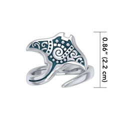 Silver Aboriginal Manta Ray Spoon Ring TRI1774 - DiveSilver Jewelry