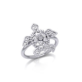 One meaningful step at a time Silver Sea Turtle Floral Filigree Ring TRI1791 - ring