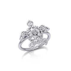 One meaningful step at a time Silver Sea Turtle Floral Filigree Ring TRI1791 - ring