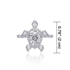 One meaningful step at a time Silver Sea Turtle Floral Filigree Ring TRI1791 - ring