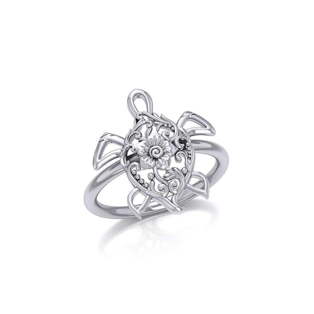 One meaningful step at a time Silver Sea Turtle Filigree Ring TRI1792 - ring