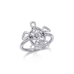 One meaningful step at a time Silver Sea Turtle Filigree Ring TRI1792 - ring