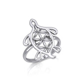 Turtle with Flower of Life Shell Silver Ring TRI1894 - Ring