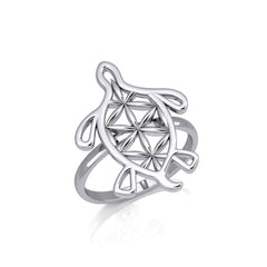 Turtle with Flower of Life Shell Silver Ring TRI1894 - Ring