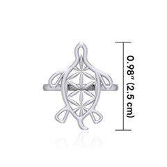 Turtle with Flower of Life Shell Silver Ring TRI1894 - Ring