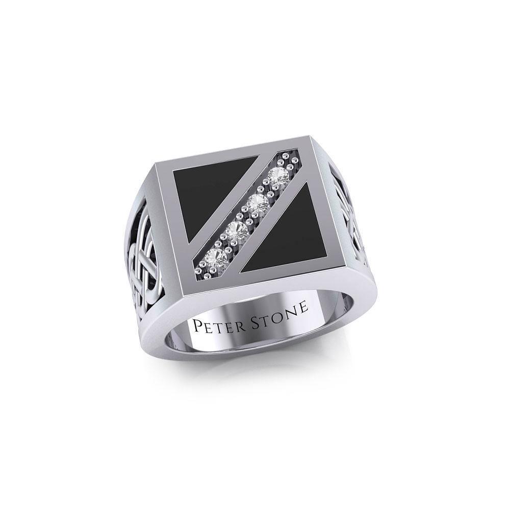 The Flag with Celtic Silver Signet Men Ring TRI1981 - Ring