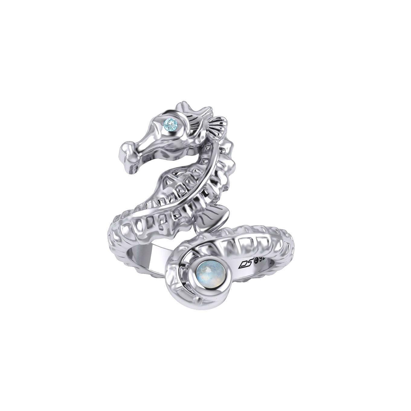 Seahorse with Gemstone Silver Wrap Ring TRI2443 - DiveSilver Jewelry