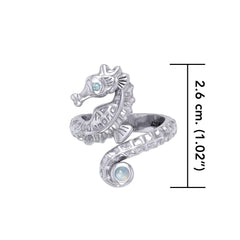 Seahorse with Gemstone Silver Wrap Ring TRI2443 - DiveSilver Jewelry