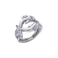 Oceanic Bonds Sterling Silver Friendly Dolphins Puzzle Ring by Peter Stone TRI2472 - DiveSilver Jewelry