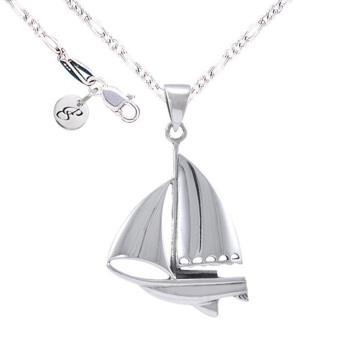 Sail Boat Silver Necklace Set TSE695 - Sets