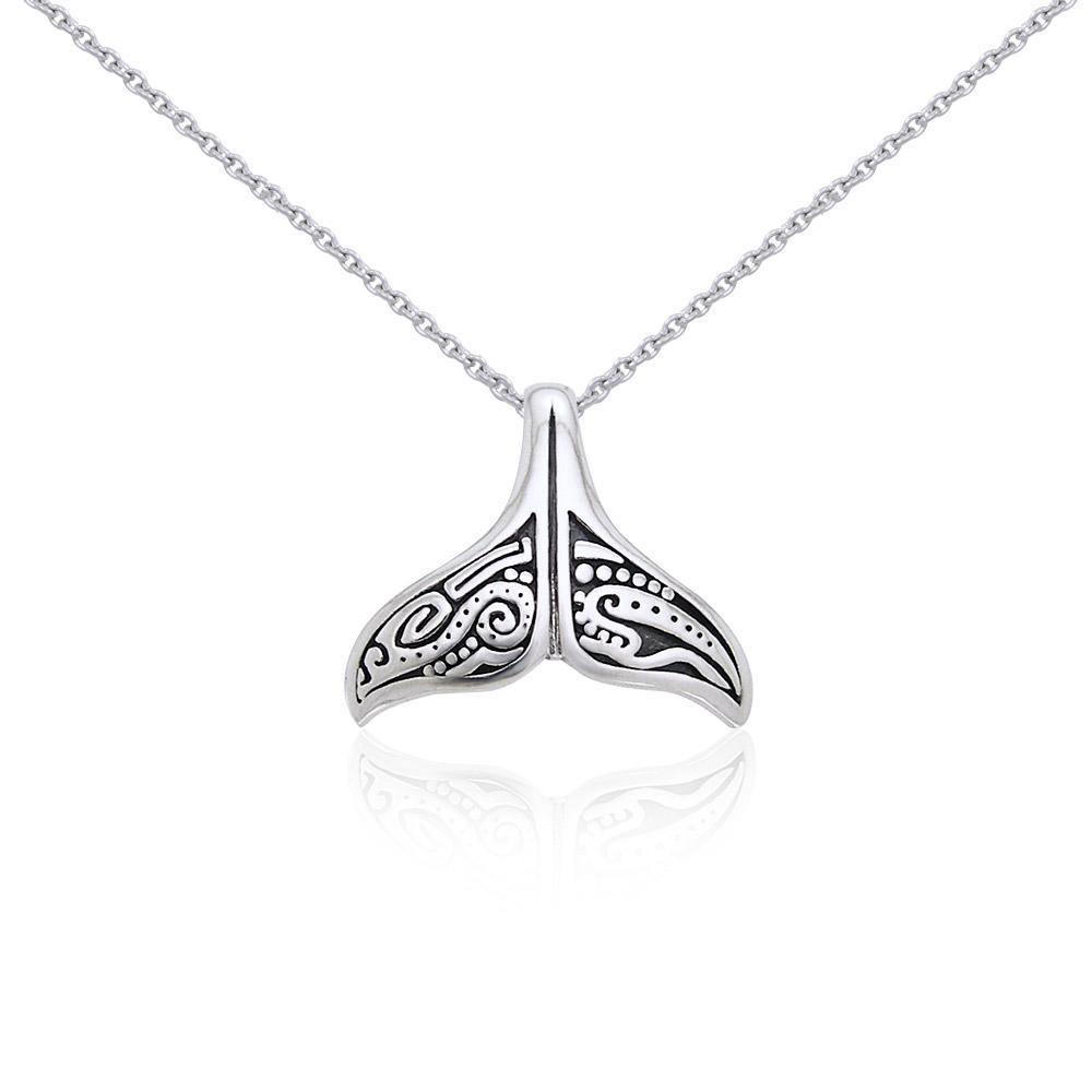 Silver Aboriginal Whale Tail Pendant and Chain Set TSE747 - Set