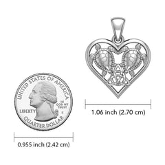 14K White Gold Sea Turtles with Celtic Triquetra in Heart Pendant - DiveSilver Jewelry