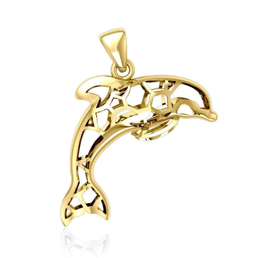 Window Universe Dolphin Solid Gold Pendant