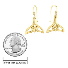 Whale Tail and Celtic Heart 14K Solid Gold Earrings