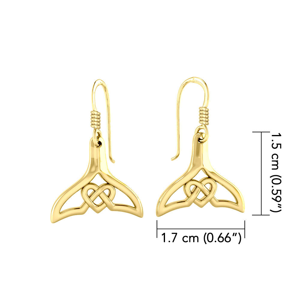 Whale Tail and Celtic Heart 14K Solid Gold Earrings