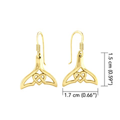 Whale Tail and Celtic Heart 14K Solid Gold Earrings