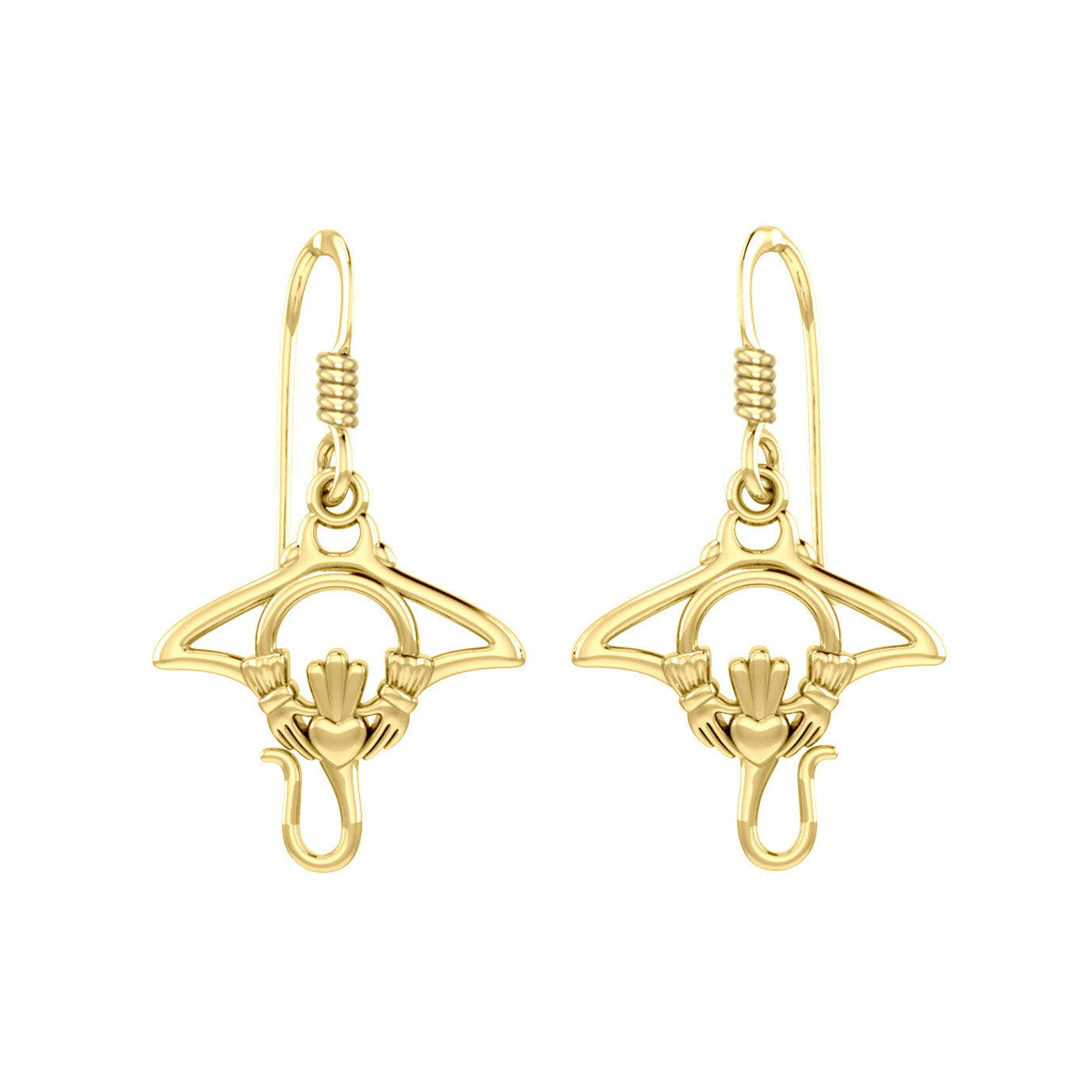 The Manta Ray 14K Solid Gold Earrings with Claddagh Symbol