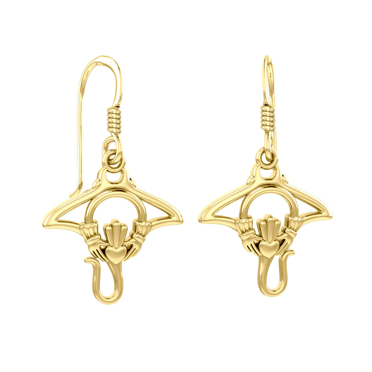 The Manta Ray 14K Solid Gold Earrings with Claddagh Symbol