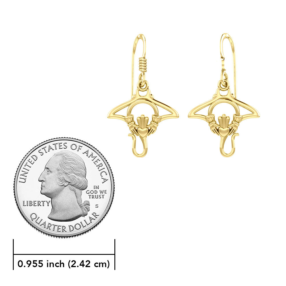 The Manta Ray 14K Solid Gold Earrings with Claddagh Symbol