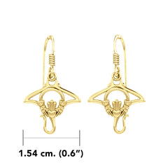 The Manta Ray 14K Solid Gold Earrings with Claddagh Symbol