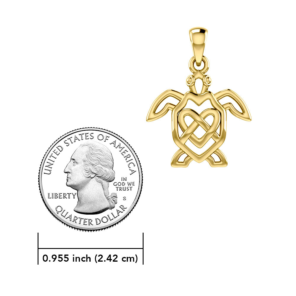 Turtle with Celtic Heart 14 Karat Solid Gold Pendant GPD6081