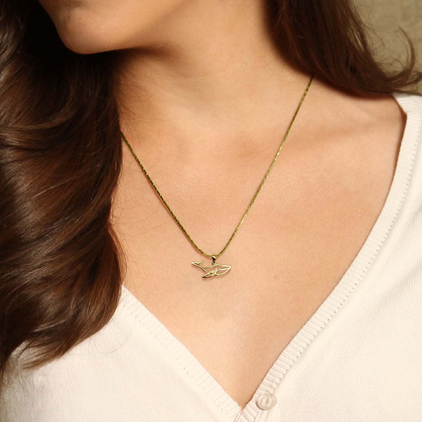 Whale Minimal One Line Solid Yellow Gold Pendant GPD6368