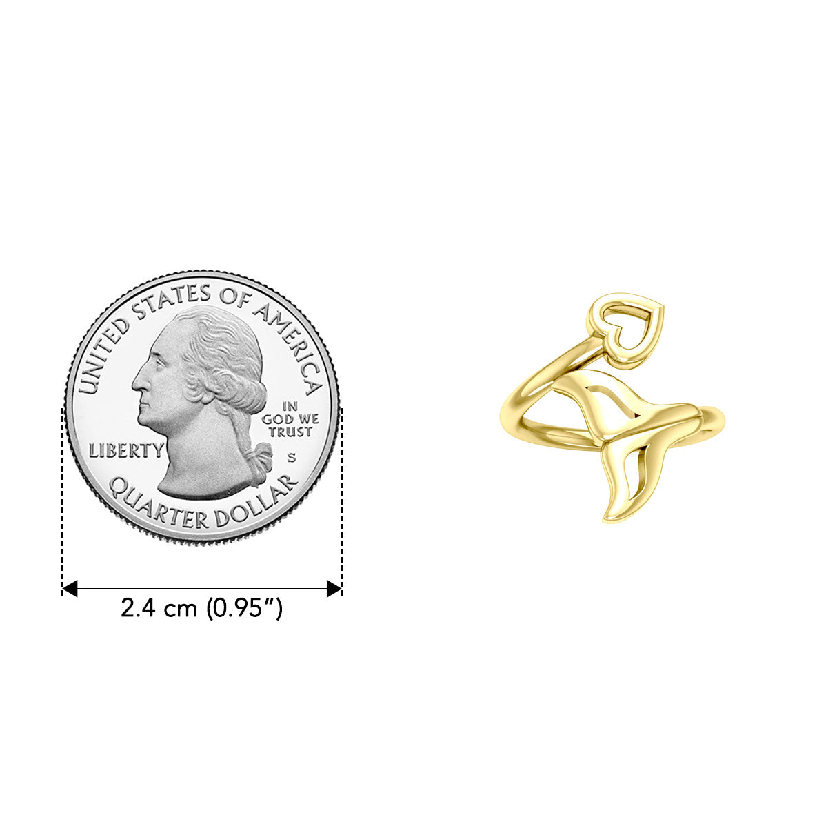 Whale Tail with Heart Solid Yellow Gold Wrap Ring GRI2342