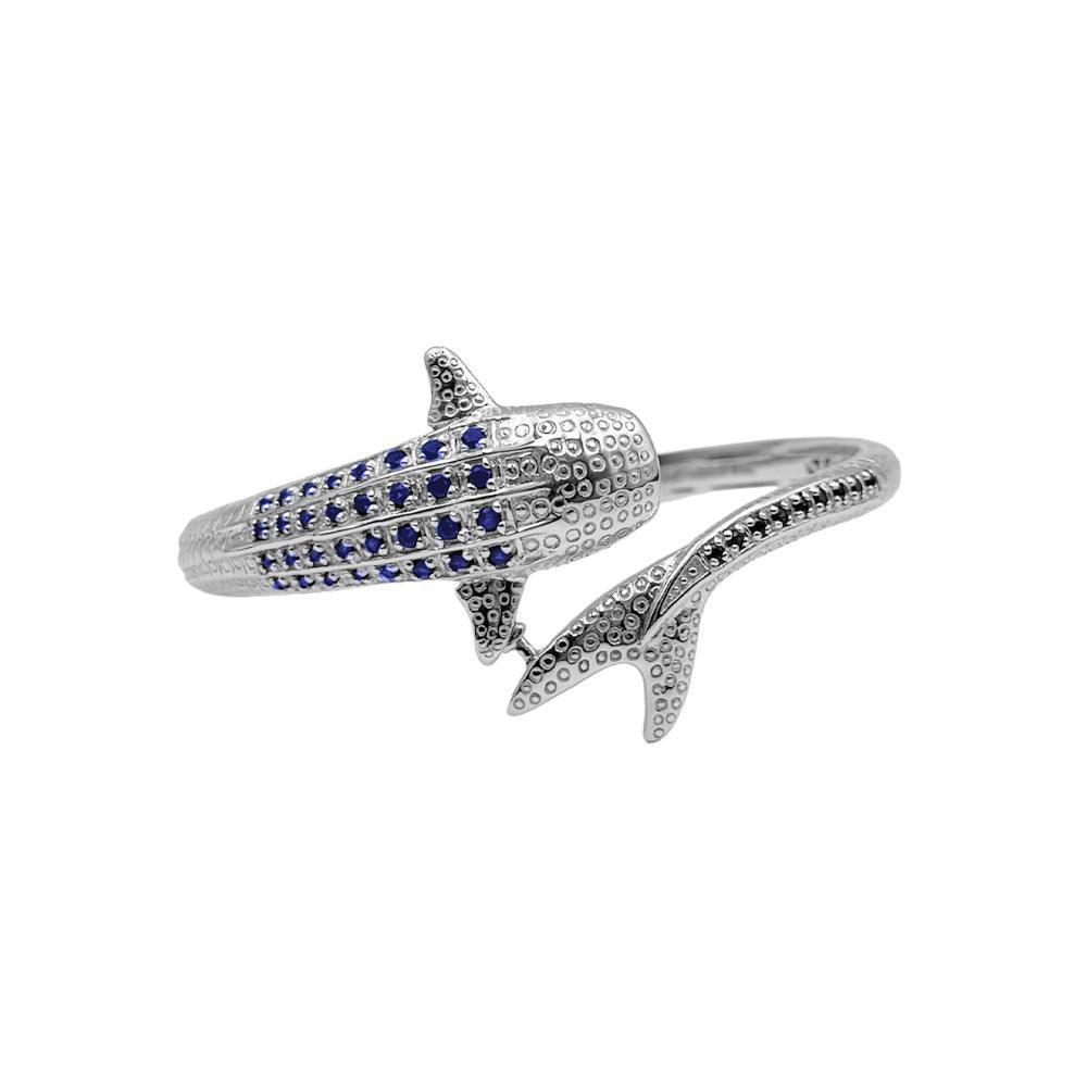 Dive Silver Whale Shark Silver Cuff Bracelet with Gemstones and Locking System TBA300 - DiveSilver Jewelry