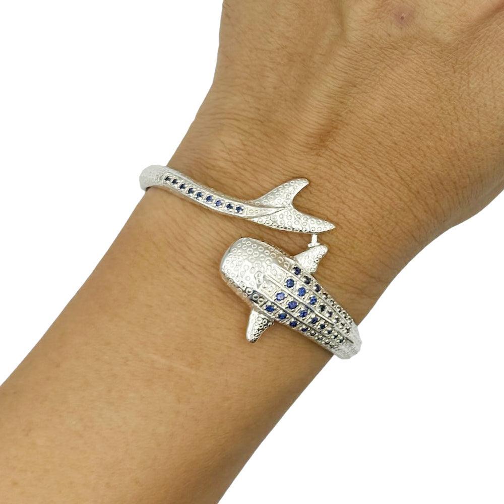 Dive Silver Whale Shark Silver Cuff Bracelet with Gemstones and Locking System TBA300 - DiveSilver Jewelry