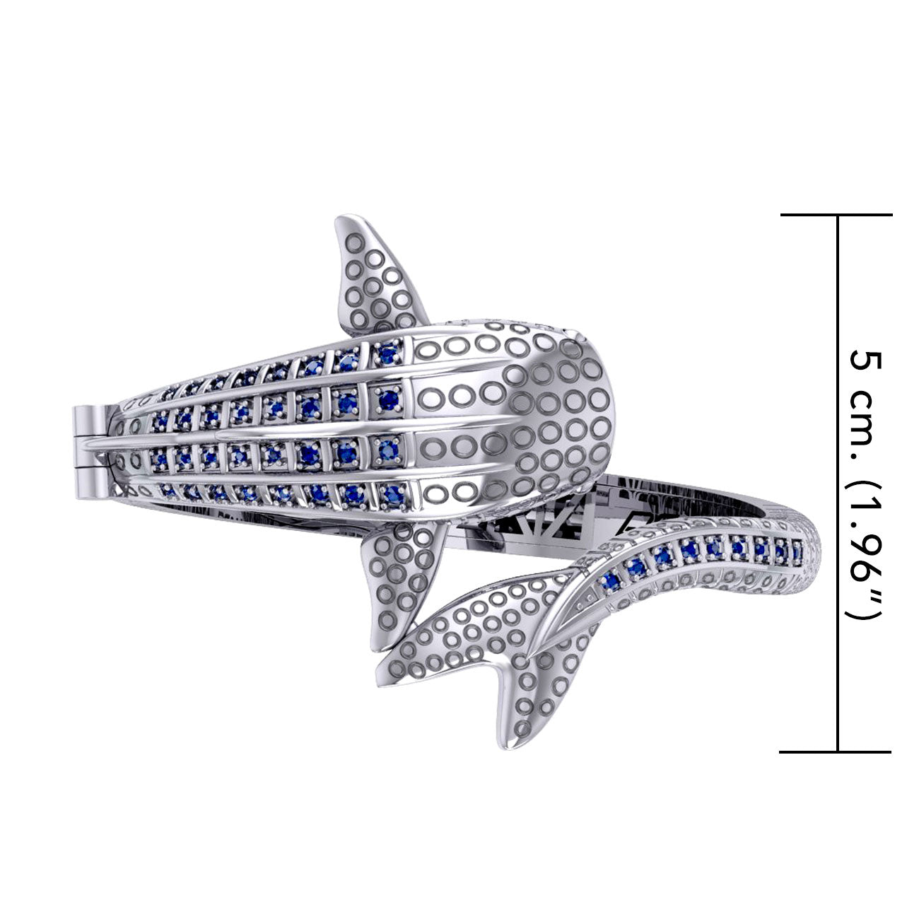 Dive Silver Whale Shark Silver Cuff Bracelet with Gemstones and Locking System TBA300