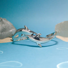 Double Dolphins Sterling Silver cuff Bracelet TBG014 - DiveSilver Jewelry