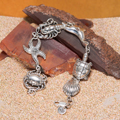 Seashore Sea Life Sterling Silver Link Bracelet TBG352