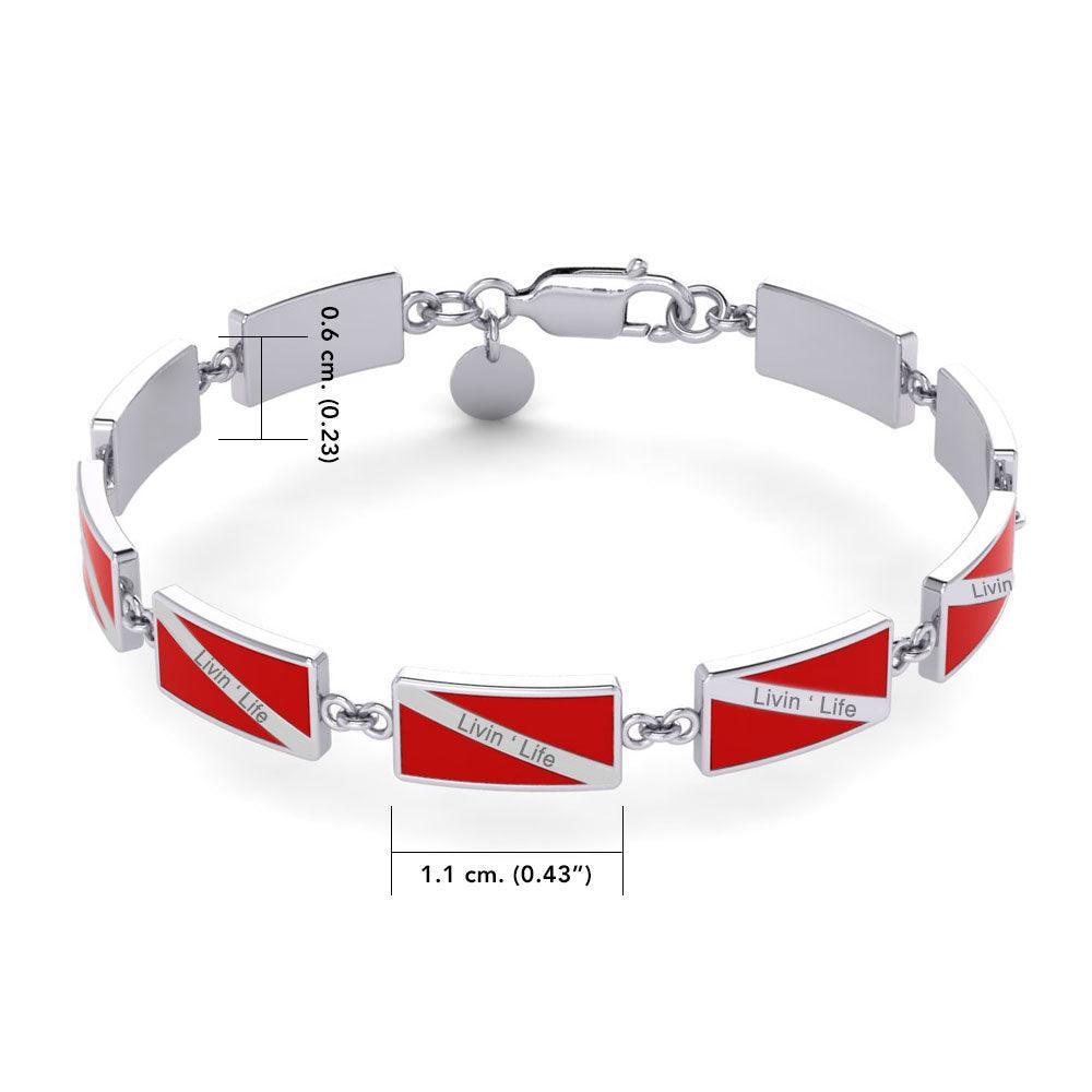 Dive Flag Sterling Silver Link Bracelet with Custom Engraving TBG404-Livin - DiveSilver Jewelry