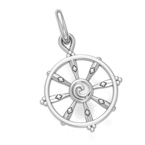 Ship Wheel with Wave Silver Charm TCM707 - DiveSilver Jewelry