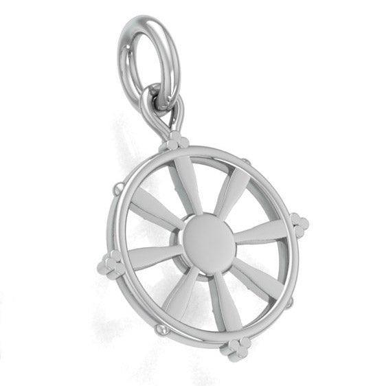 Ship Wheel with Wave Silver Charm TCM707 - DiveSilver Jewelry