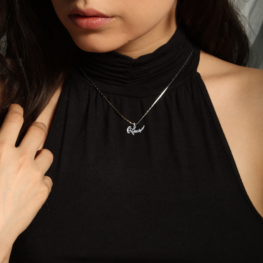 Hammerhead Shark with Gemstone Sterling Silver Charm TCM721