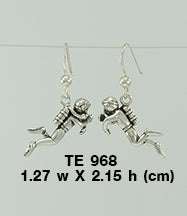 Scuba Sport Diver Sterling Silver Earrings