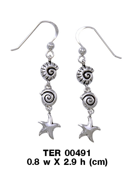 Seashell And Starfish Sterling Silver Hook Earring