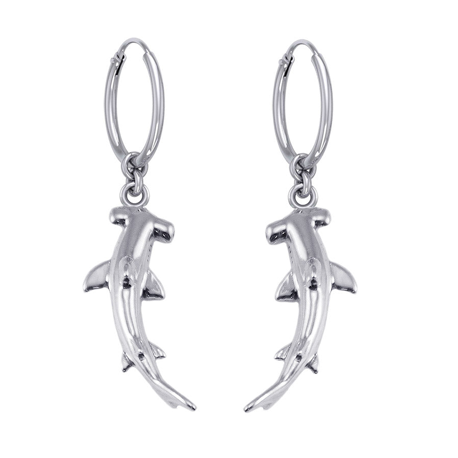 Hammerhead Shark Silver Hoop Earrings TER1934