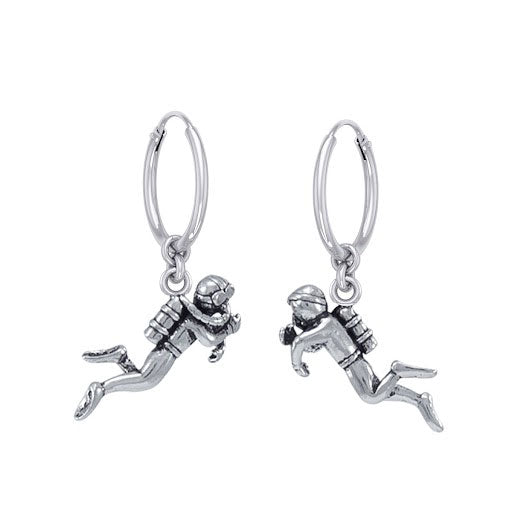 Scuba Sport Diver Sterling Silver Hoop Earrings TER2209