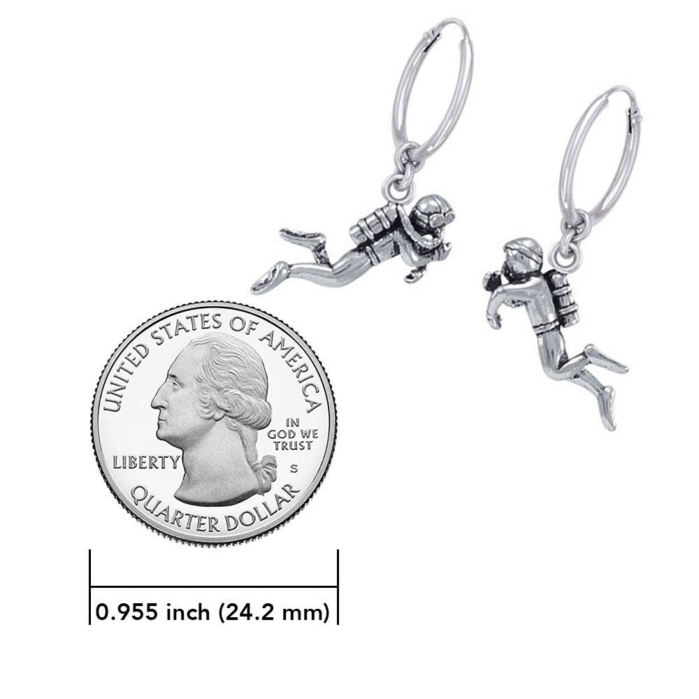 Scuba Sport Diver Sterling Silver Hoop Earrings TER2209