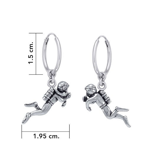 Scuba Sport Diver Sterling Silver Hoop Earrings TER2209