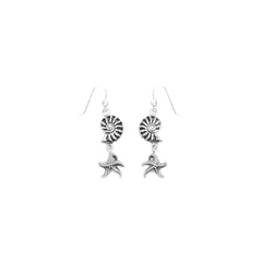 Nautilus Shell and Starfish Sterling Silver Hook Earrings TER2237