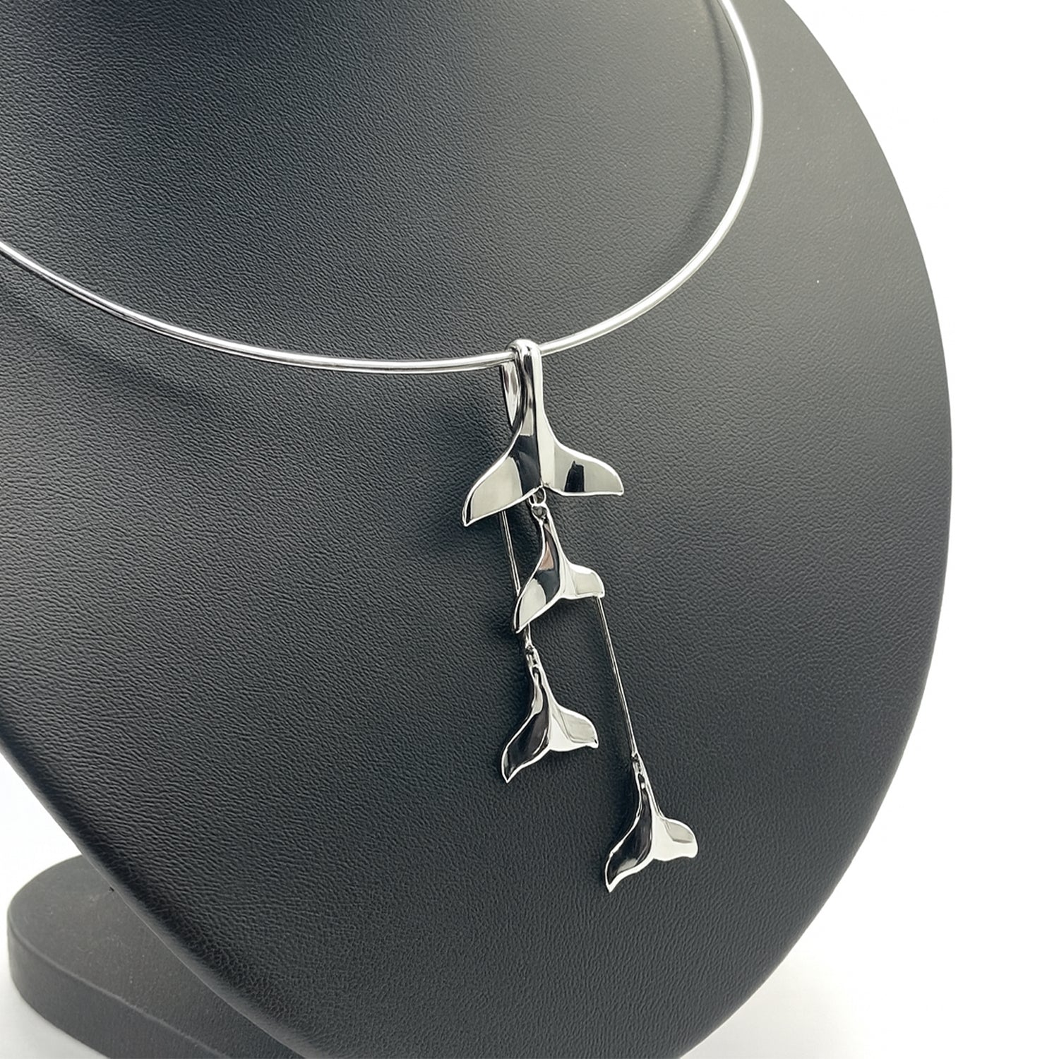Dangling Silver Whale Tails Fashion Necklace